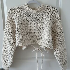 Zara Cream Chunky Knit Crew Neck Cropped Sweater